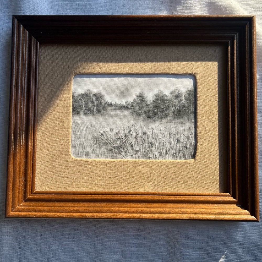 “Where Time Slows” Framed Landscape Sketch with Wooden Frame